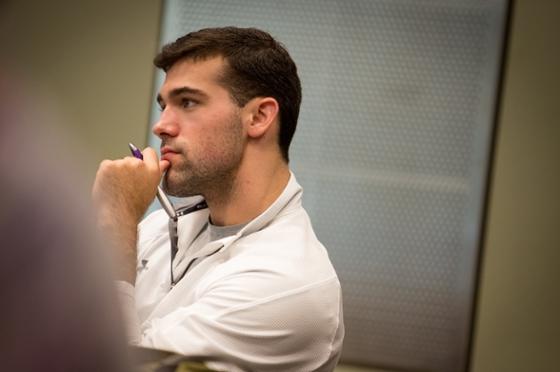 Photo of a Chatham University counseling psychology student listening in a lecture.